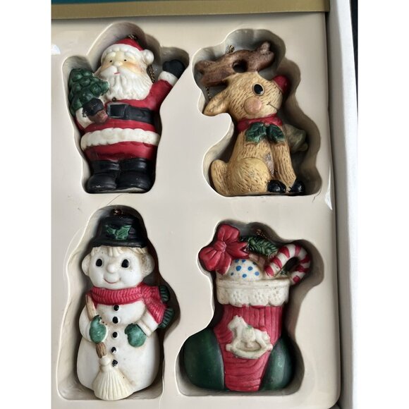 Vintage 1990 A Christmas Shoppe Hand Painted Porcelain Ornaments New in Box 6 - Picture 3 of 8